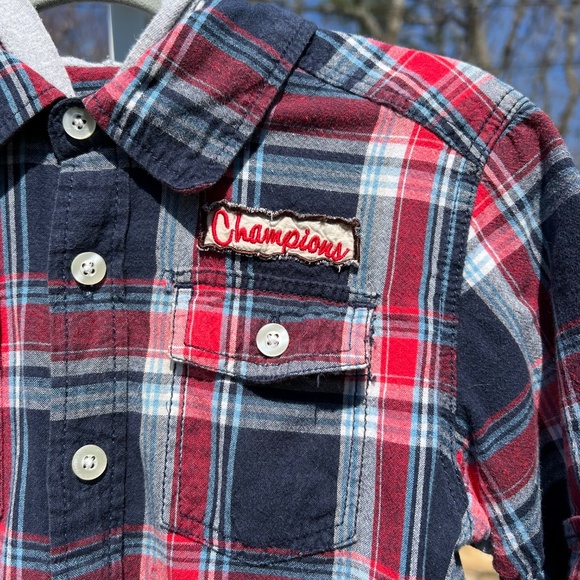 Greendog Flannel Shirt with Gray Hoodie and Long Sleeves - Picture 8 of 14